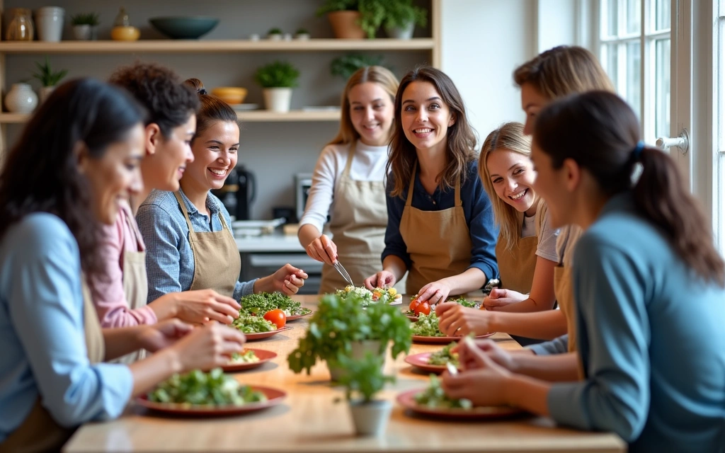 Grupa ludzi uczestnicząca w warsztatach kulinarnych z dietetykiem