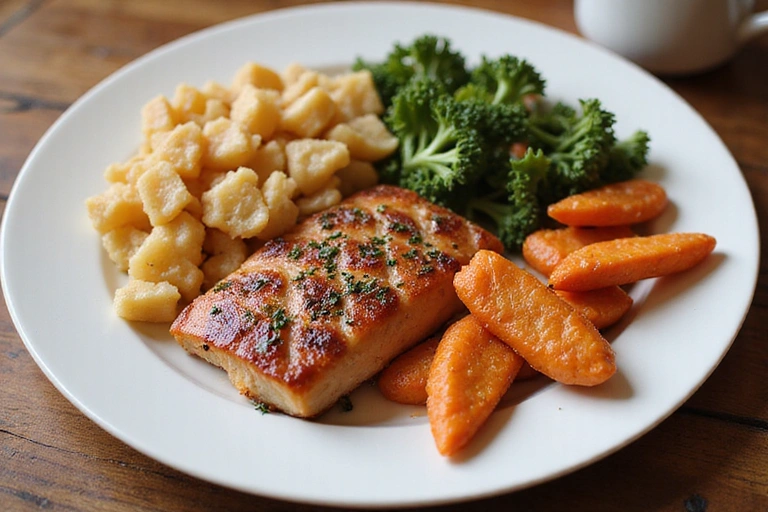 Zdrowe, kaloryczne jedzenie na talerzu, symbolizujące program przybierania na wadze